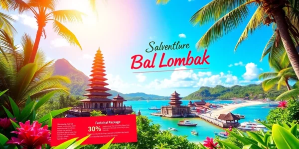 An inviting package tour of Lombok, Indonesia, with pristine beaches and lush landscapes, encouraging travel planning and exploration.