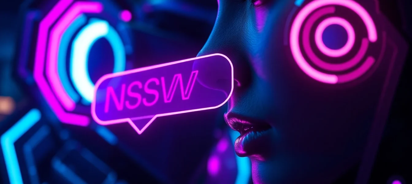 Detailed view of an AI chatbot engaging in raw nsfw ai chat, showcasing a cyberpunk digital interface with vibrant colors and realistic chat bubbles for immersive interaction.