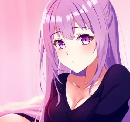 An anime-inspired character in a cozy bedroom setting with warm lighting and inviting colors.