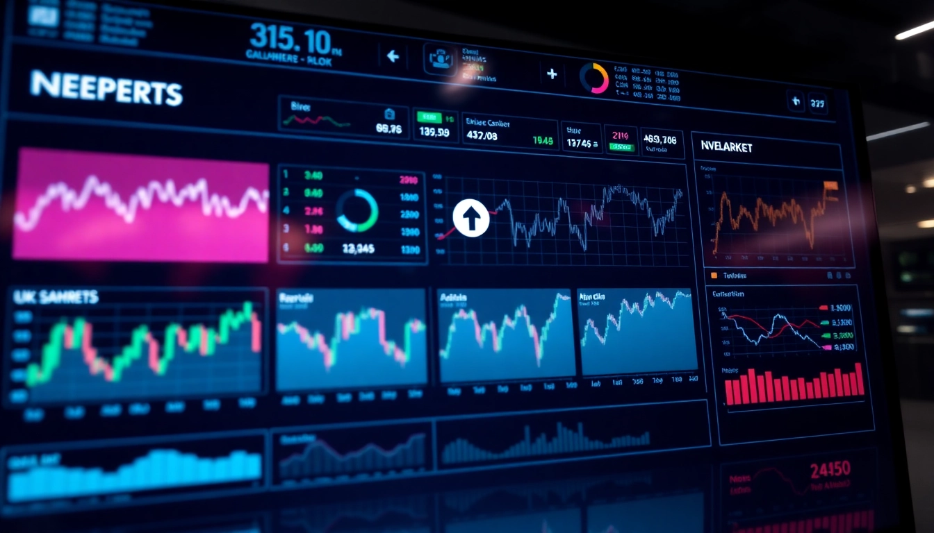 UK Stock Market News updates with financial charts and data analytics showing market trends