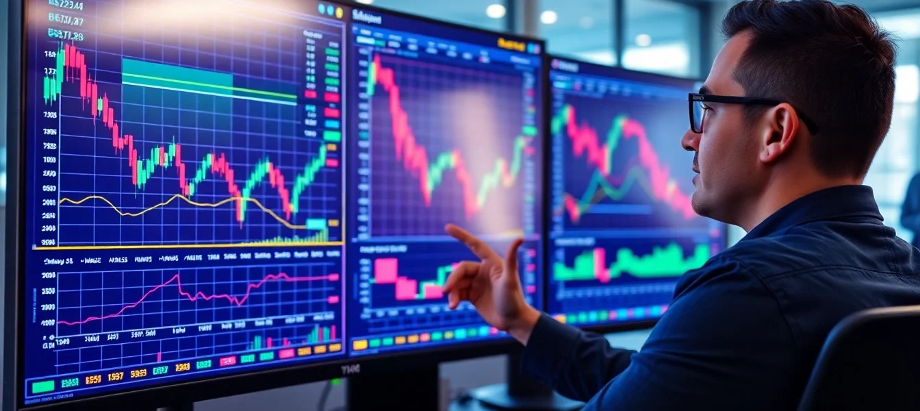 Trading view platform displayed on a screen with detailed financial charts and trading