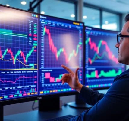 Trading view platform displayed on a screen with detailed financial charts and trading