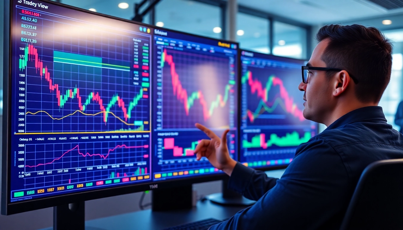 Trading view platform displayed on a screen with detailed financial charts and trading